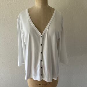 TALBOTS Womens 100% Pima Cotton V-Neck Button Down Cardigan Size XL Petite White